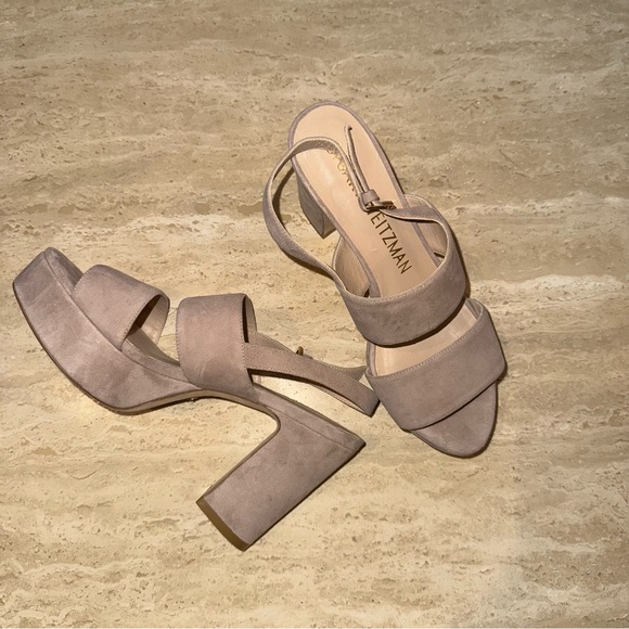 STUART WEITZMAN Ono Suede Platform Block Heel Sandal In Dolce (light beige) - Picture 5 of 9